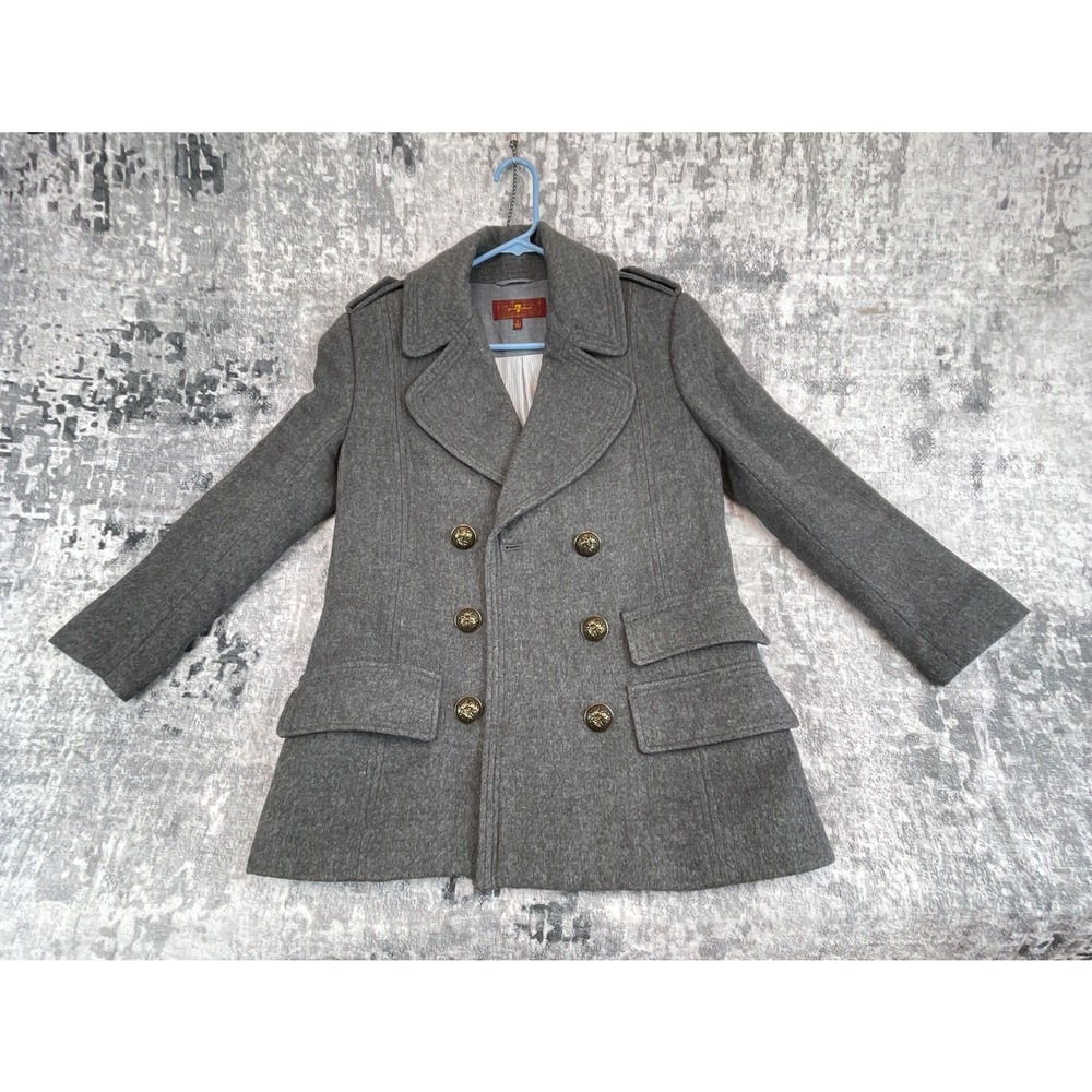 Vtg 7 For All Mankind Wool Blend Military Peacoat Gray Classic Streetwear 90s